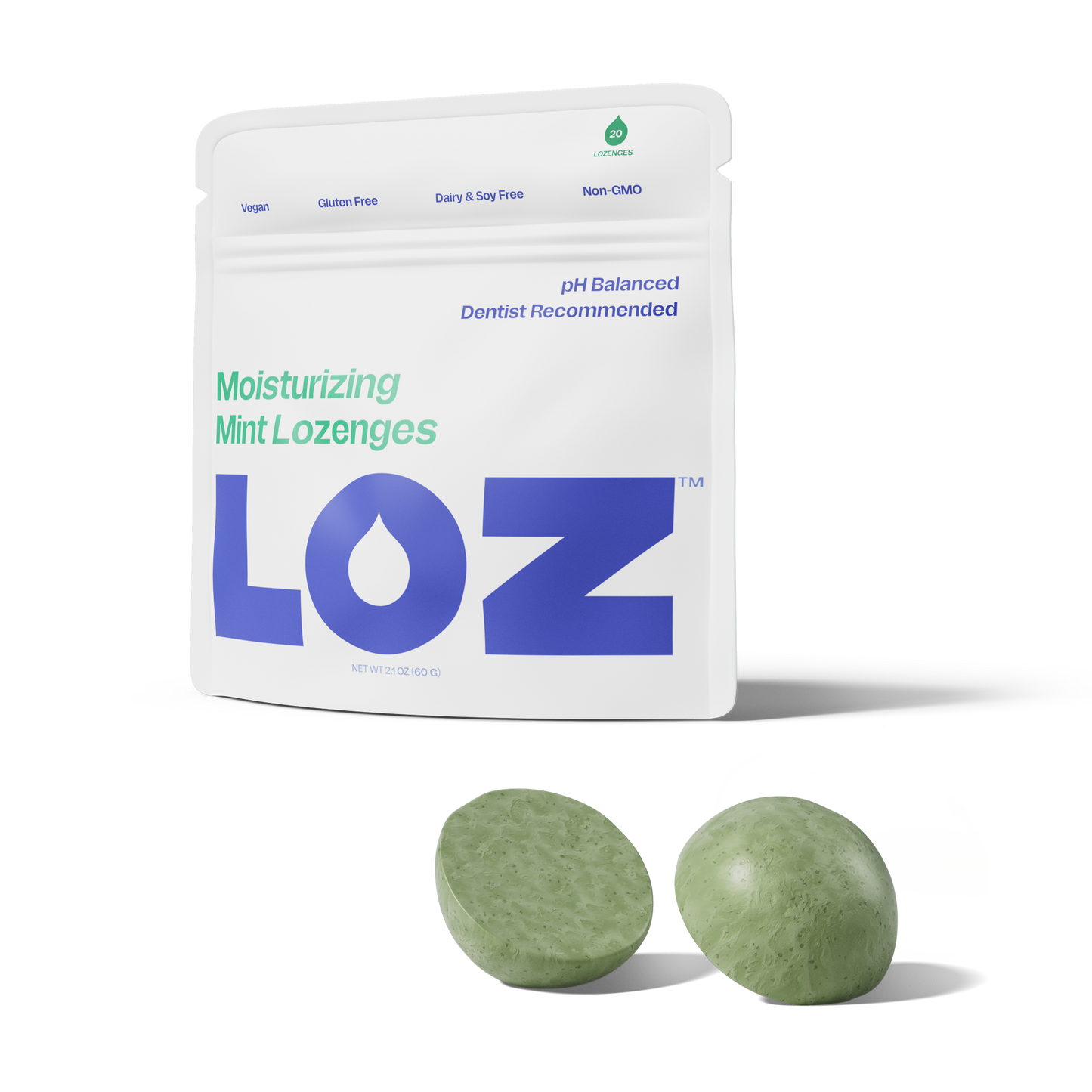 Moisturizing Mint Lozenges - Frontside and Lozenges